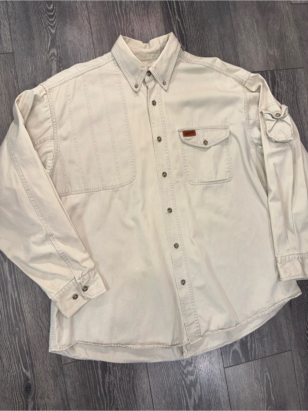 Vintage Deer Hunting Shirt Woolrich XXL Long Sleeve Button Up Ammo Pocket Dove